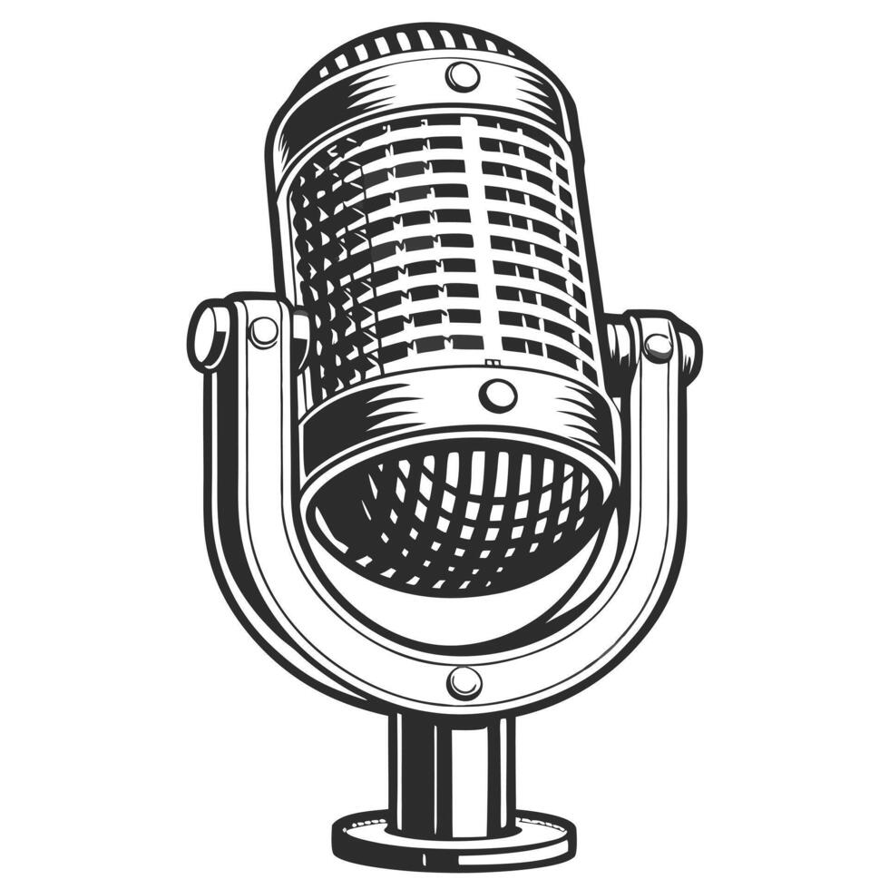 Vintage Retro Microphone Illustration Broadcasting Studio Recording Equipment Podcast Music vector