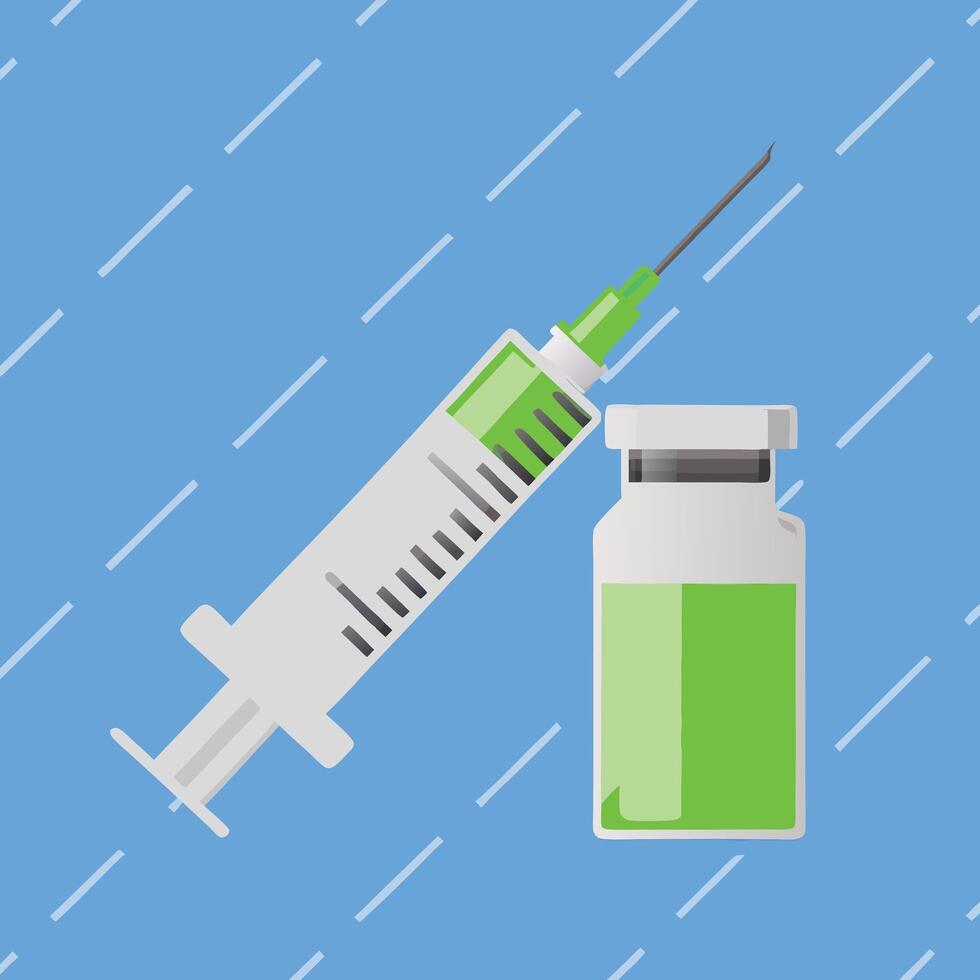 Medical Syringe and Vaccine Vial Green Liquid Injection Healthcare vector