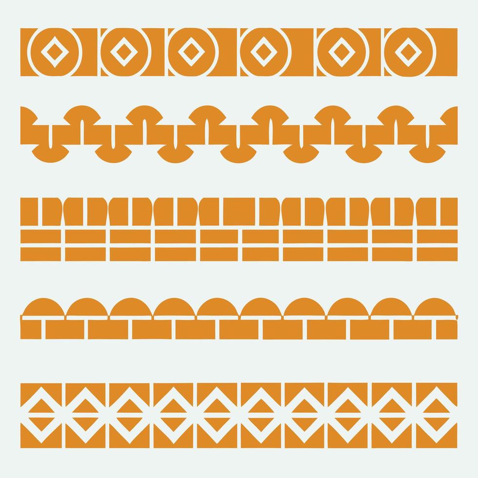 Collection of Five Geometric Orange Decorative Borders for Design Projects vector