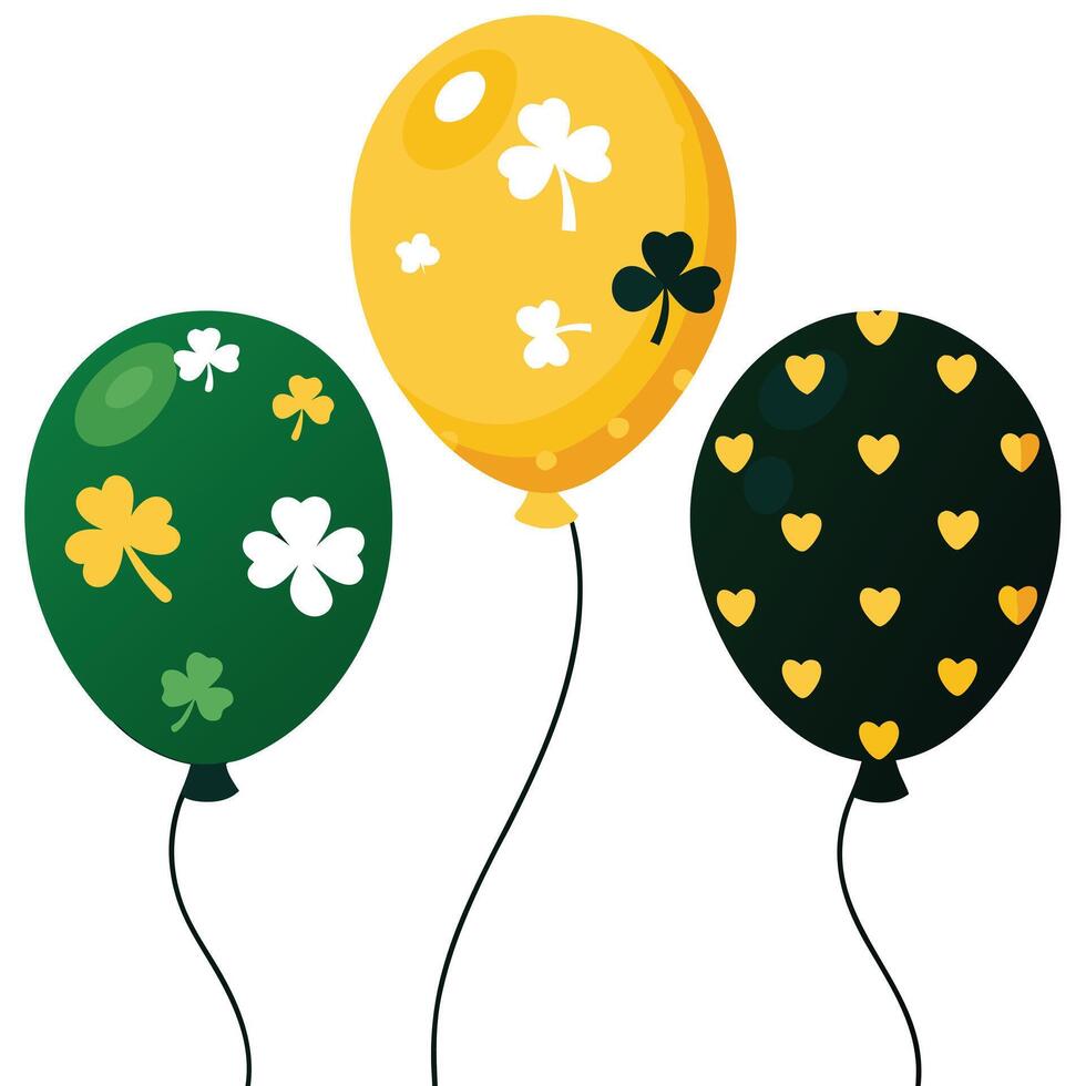 Three Festive Balloons for St Patricks Day Celebration with Shamrocks and Hearts vector