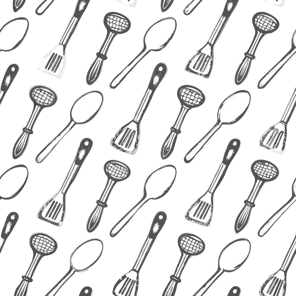 A Seamless Pattern of Hand Drawn Kitchen Utensils Spoons and Spatulas vector