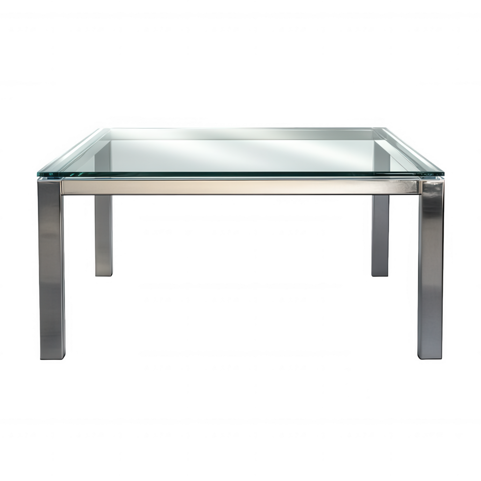 Minimalist glass coffee table with sleek and contemporary design, featuring sturdy metal frame. Perfect for modern living spaces, adding elegance and functionality png