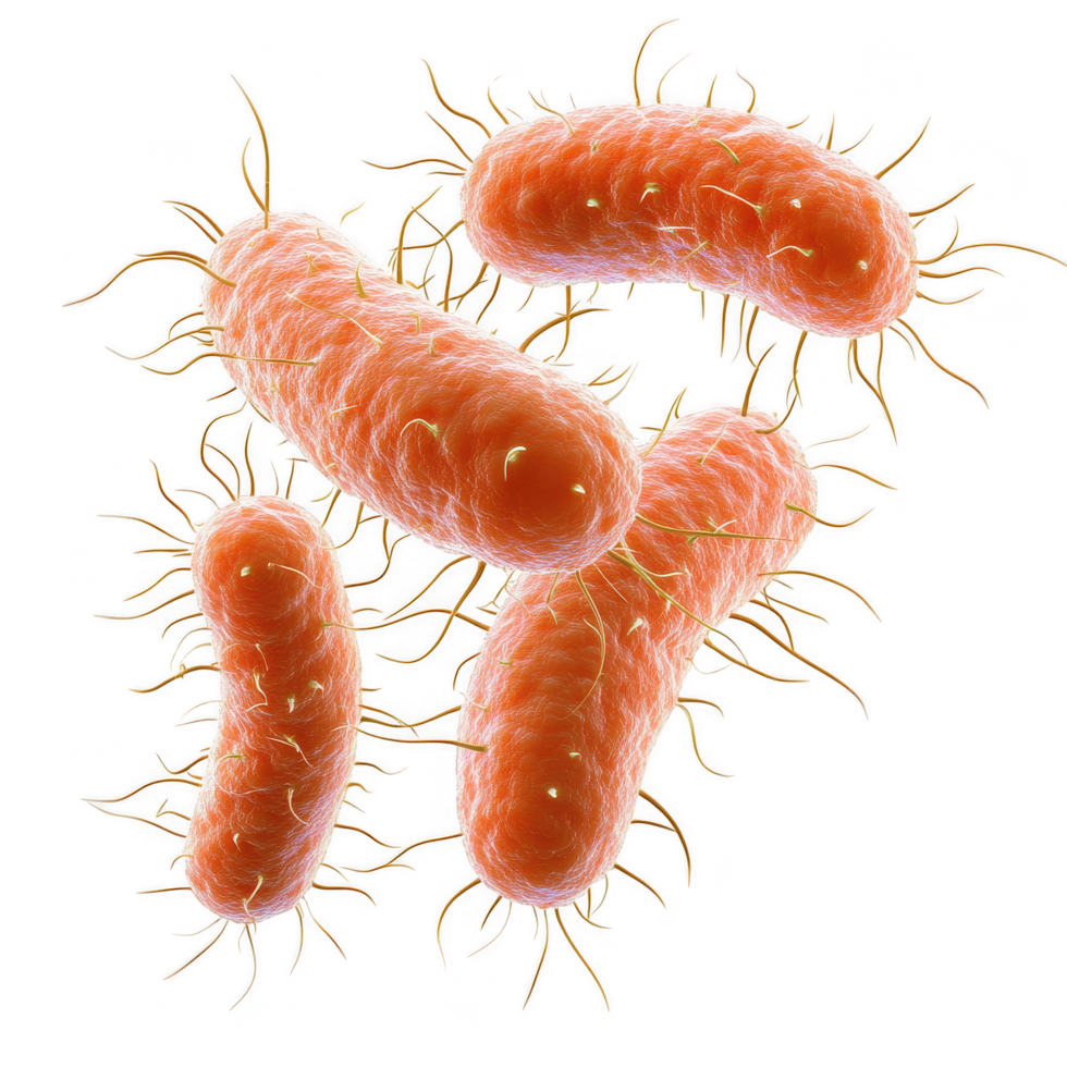 Bacteria are small, rod shaped cells with multiple flagella, showcasing their unique structure and movement. This highlights their vibrant color and intricate details, emphasizing their biological png