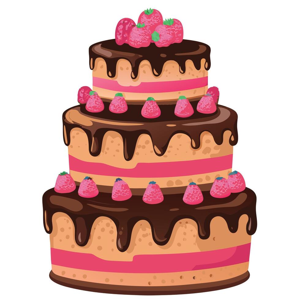A chocolate cake with strawberries on top vector