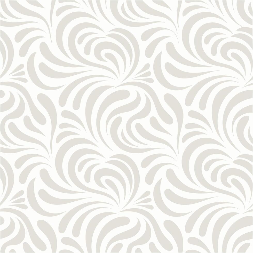Elegant Seamless Pattern of Light Gray Abstract Floral Design with Swirling Lines and Teardrop Shapes on White Background vector