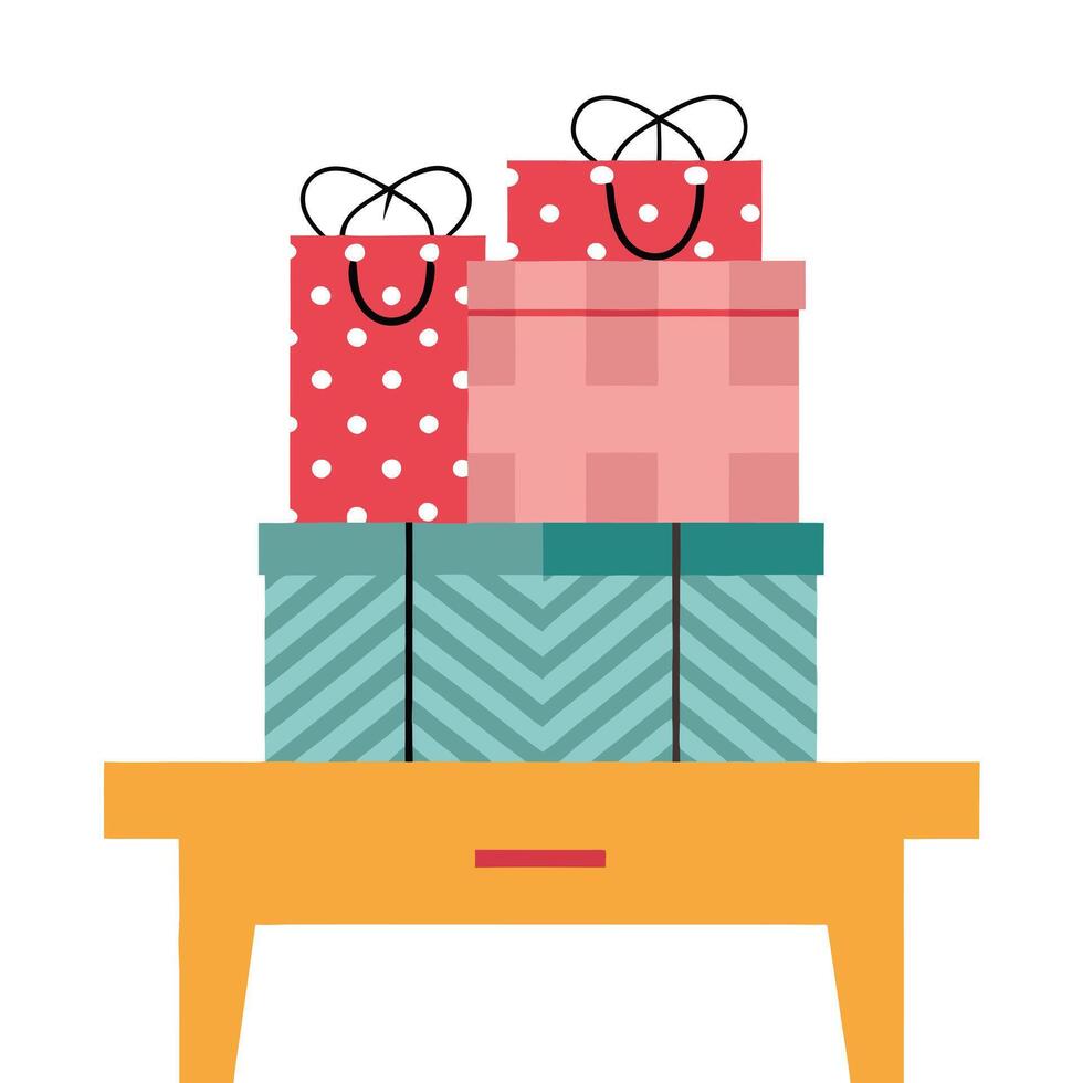 A stack of presents on a table vector