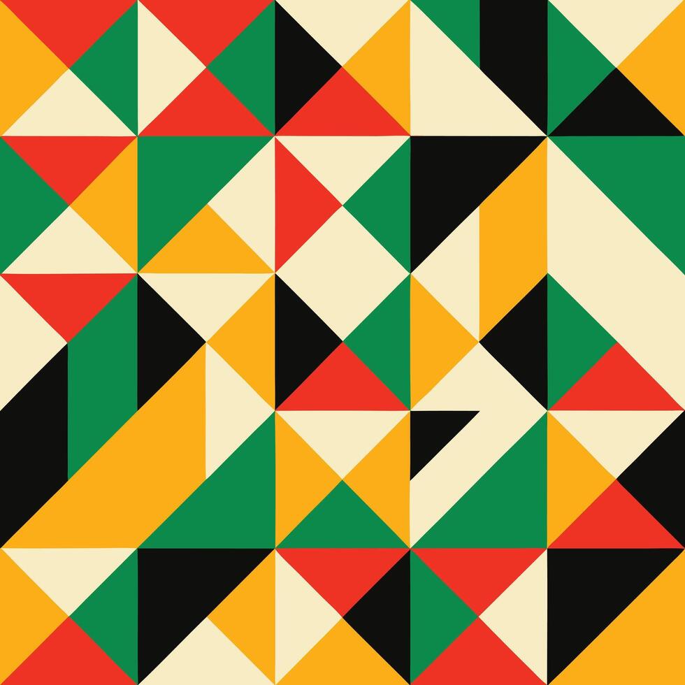Abstract Geometric Pattern with Vibrant Triangles in Red Yellow Green and Black Colors vector