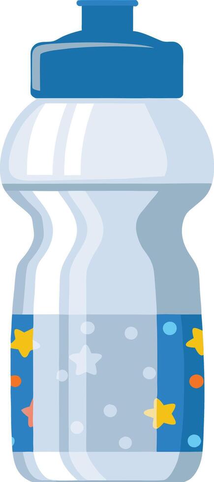 A Clear Plastic Water Bottle with a Blue Lid and Star Design vector