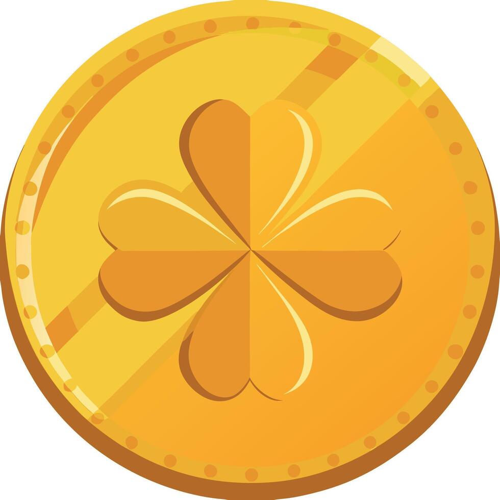 A Lucky Golden Coin Featuring a Four Leaf Clover for St Patricks Day vector