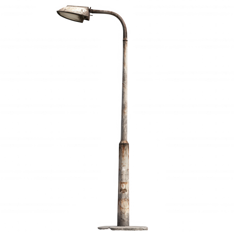 weathered streetlight pole leans slightly, showcasing its rustic charm and character. aged metal and peeling paint add unique touch to urban landscapes png
