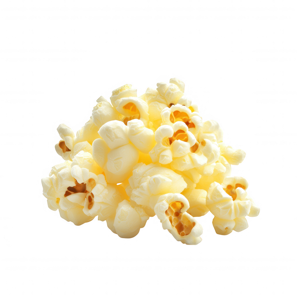 Fluffy popcorn pieces piled together, showcasing their light texture and buttery appearance, evoke sense of comfort and indulgence. Perfect for snacking during movies or gatherings png