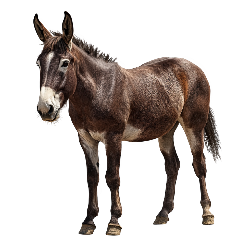 strong and sturdy mule hybrid stands confidently, showcasing its unique blend of horse and donkey traits. This hardworking animal embodies resilience and strength, perfect for various tasks png