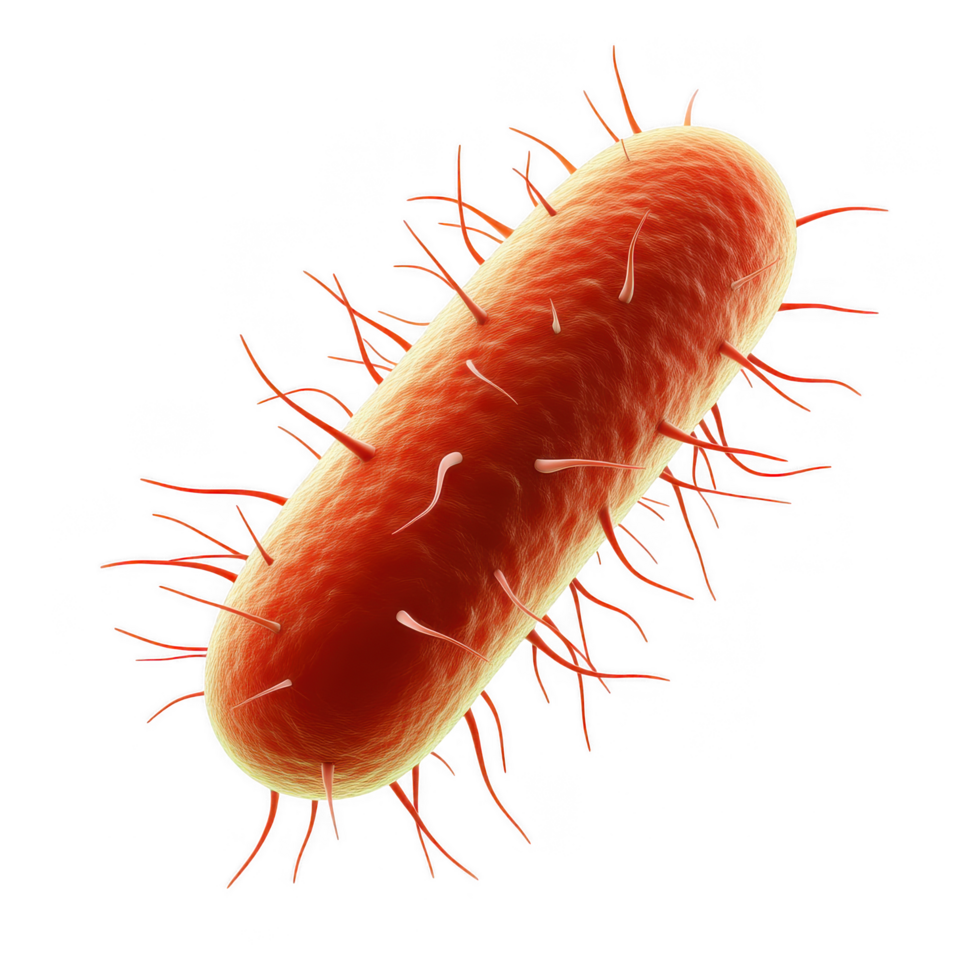 Escherichia coli bacteria are rod shaped microorganisms with tiny hair like structures. This showcases their unique features and structure, highlighting their biological significance png