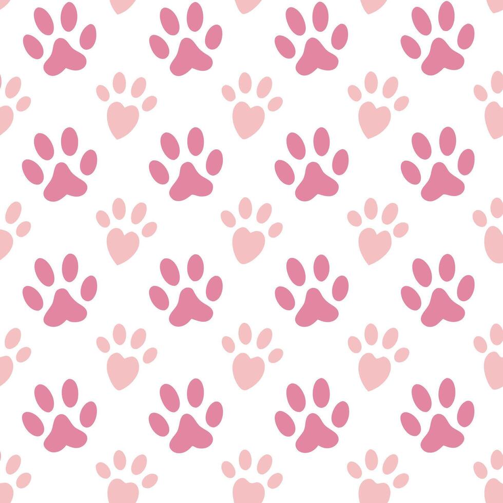 Pink and white paw prints pattern vector