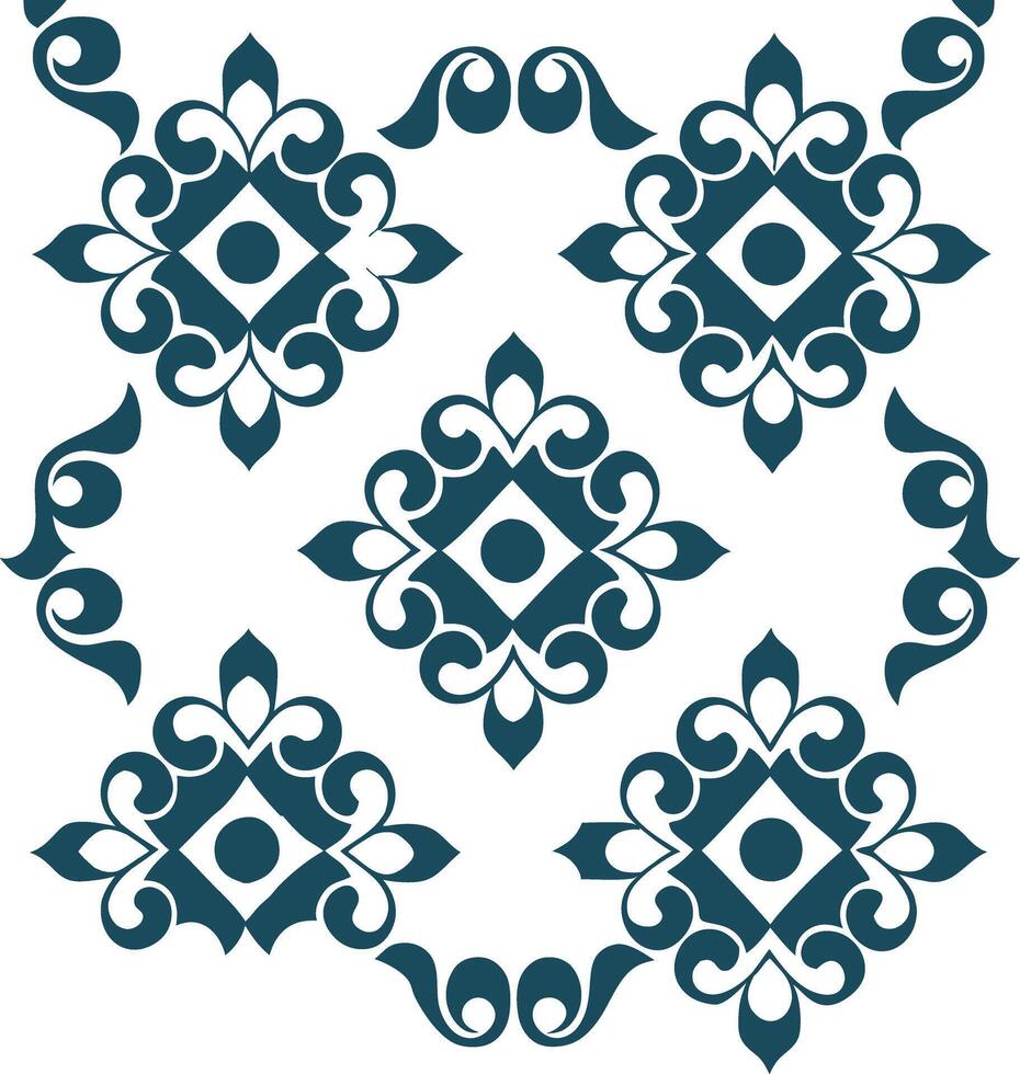 Elegant Teal Blue and White Floral Damask Pattern Design Geometric Shapes Background Wallpaper Textile vector