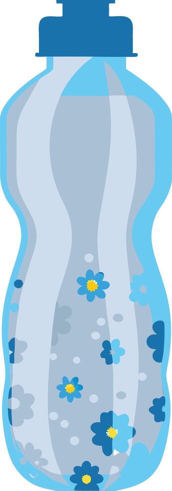 Plastic Water Bottle with Blue Flowers Design for Hydration and Refreshment vector