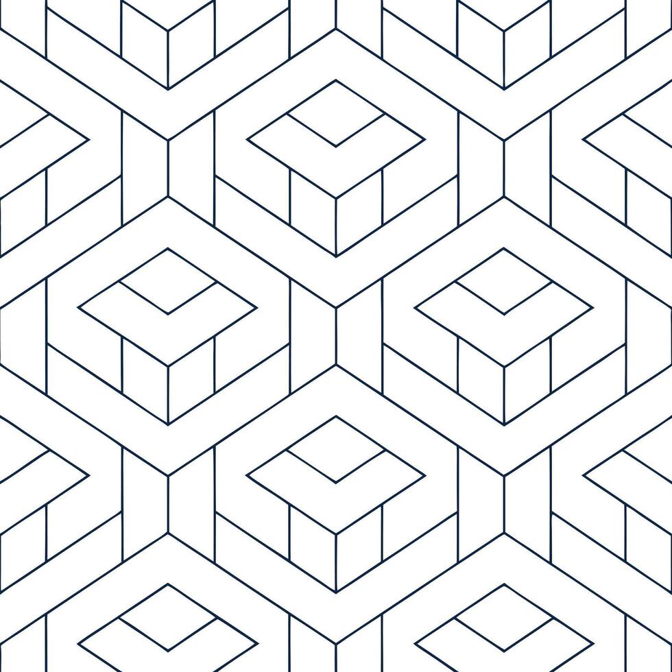 Abstract Geometric Seamless Pattern with Interlocking Cubes and Lines in a Repeating Design vector