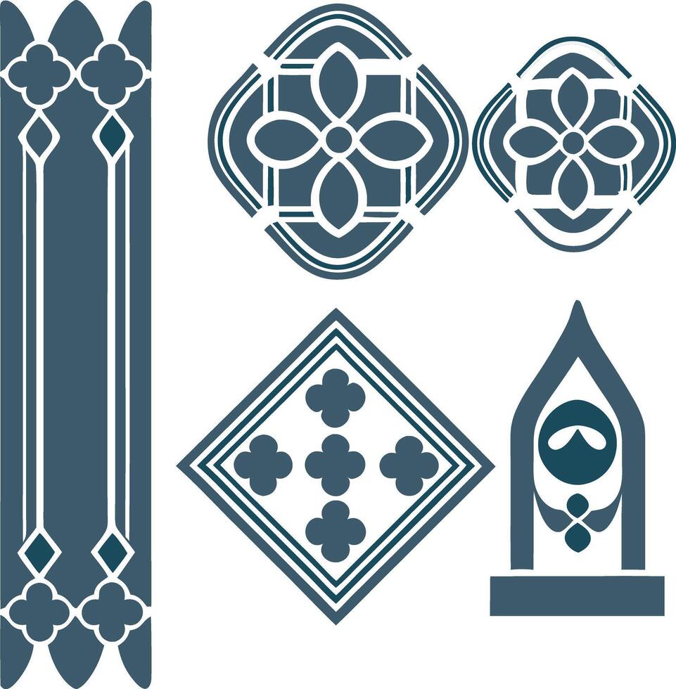 Collection of Gothic Architectural Design Elements for Medieval Style Decoration vector