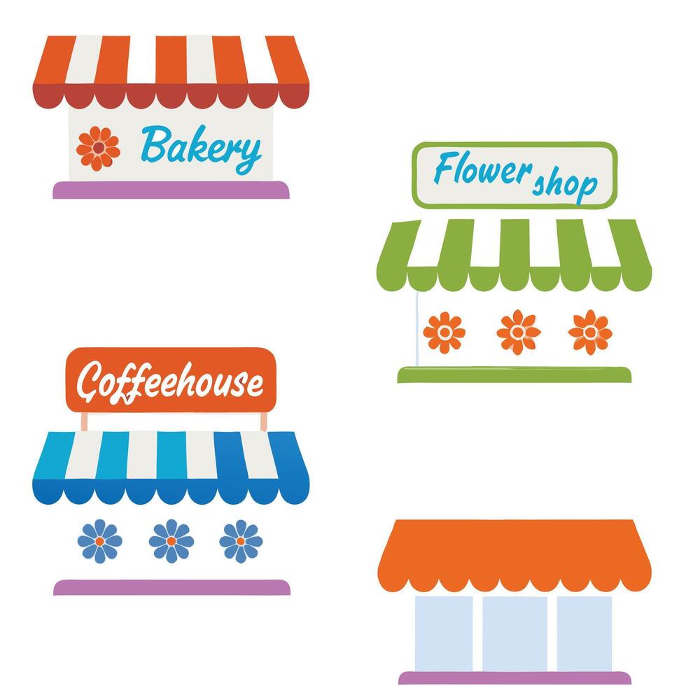 Four different types of shops with awnings vector