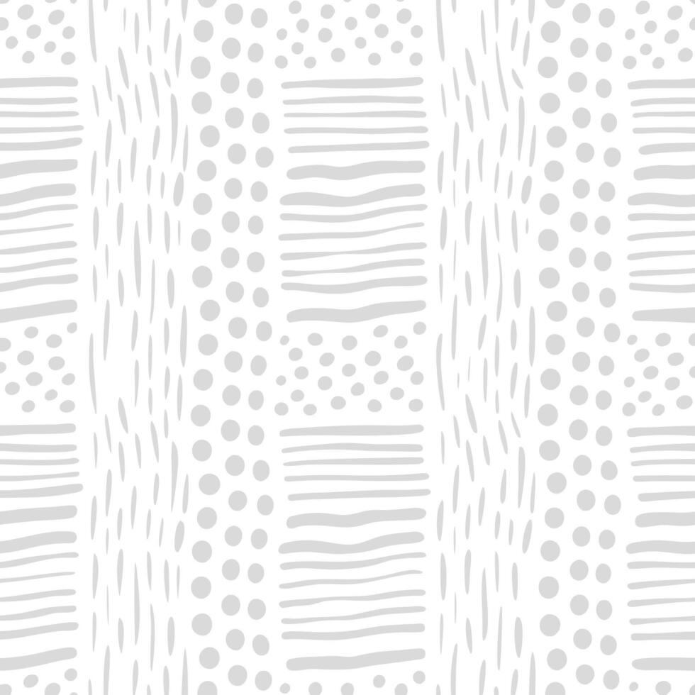 Seamless Abstract Pattern with Dots Lines and Stripes in Grey and White vector
