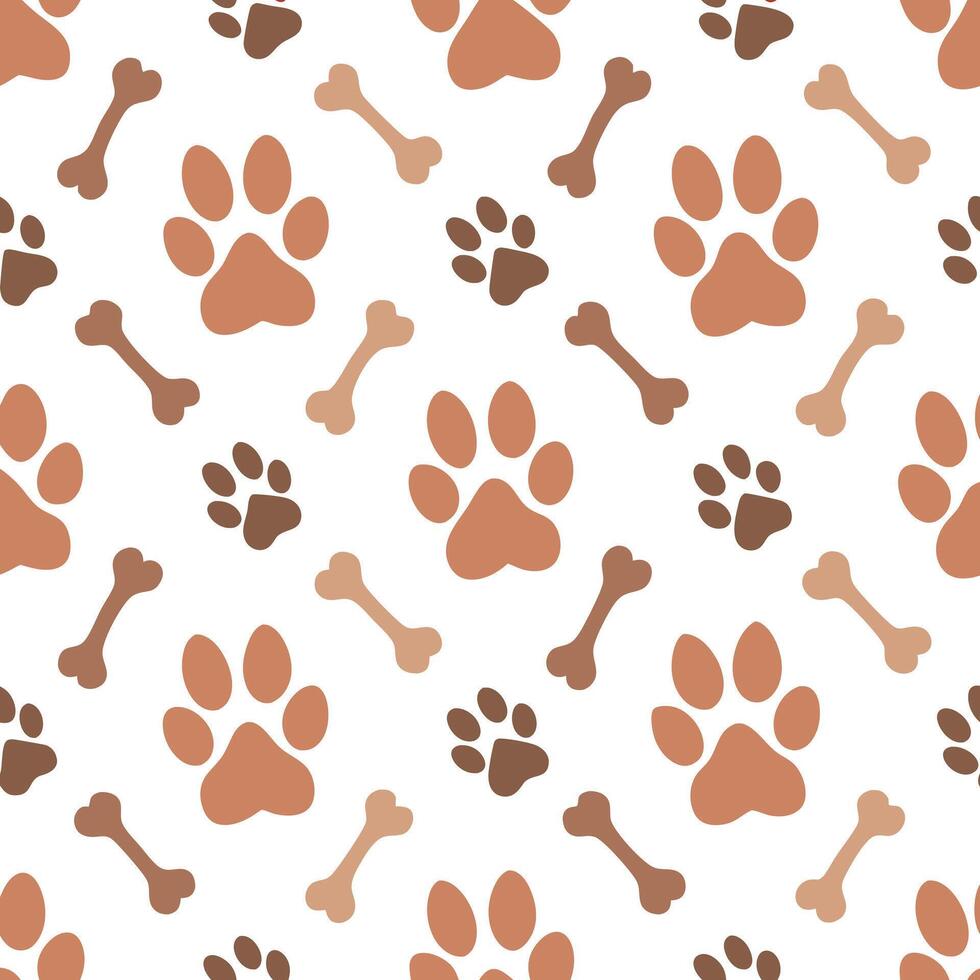Dog paw prints and bones seamless pattern vector