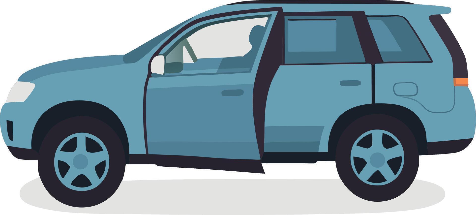 A light blue SUV with an open door parked on a white background a detailed illustration vector