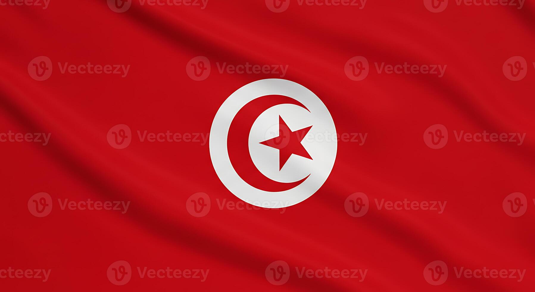Tunisian Flag Red Fabric with Crescent Moon and Star photo