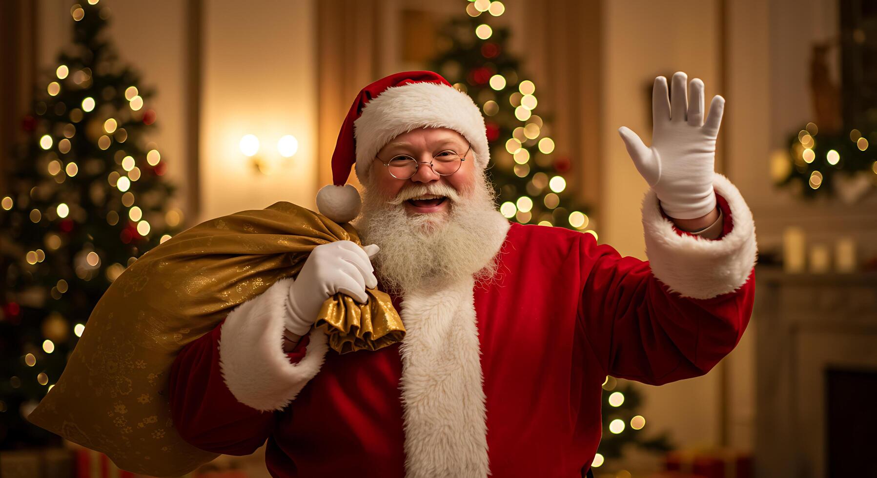 Santa claus waving with his hands in the air photo