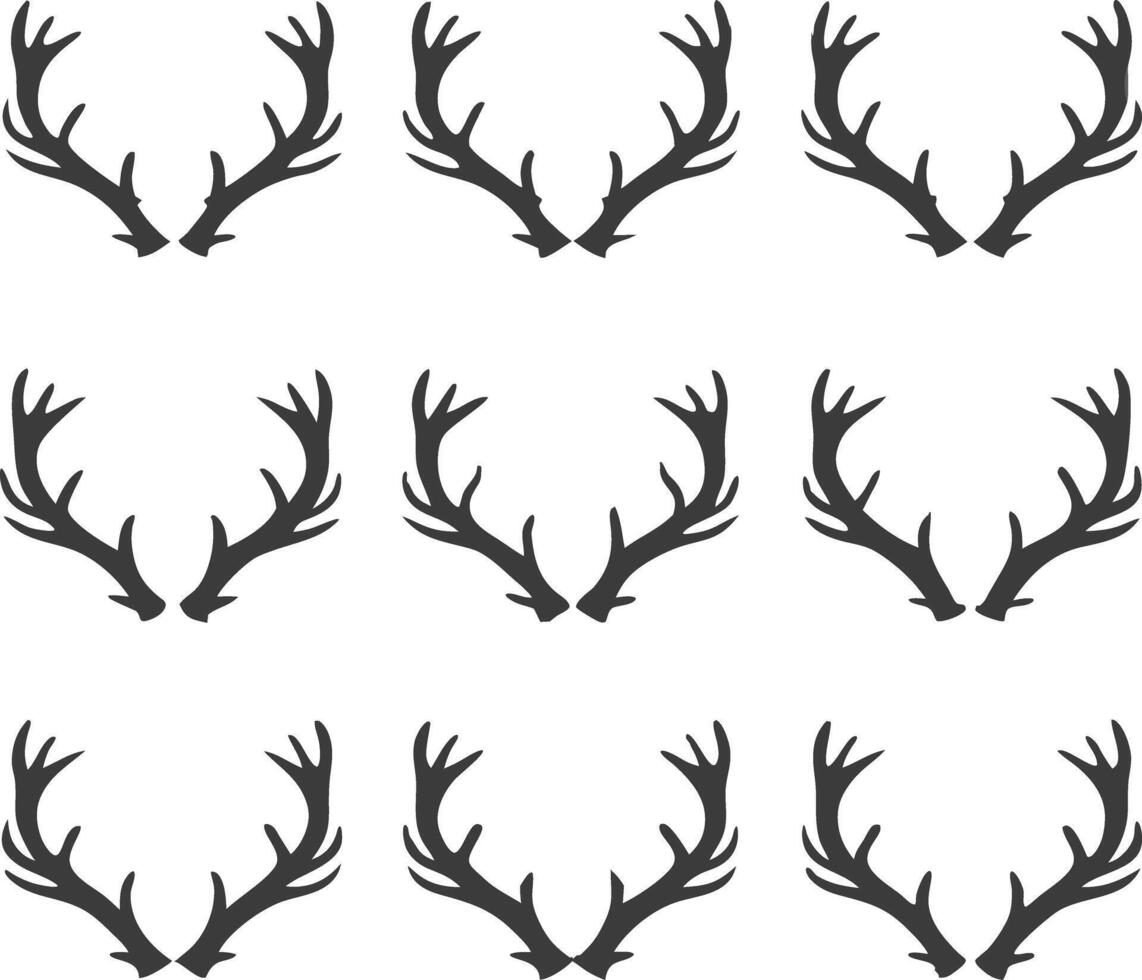 Collection of Nine Simple Deer Antler Silhouettes Perfect for Rustic or Woodland Designs vector