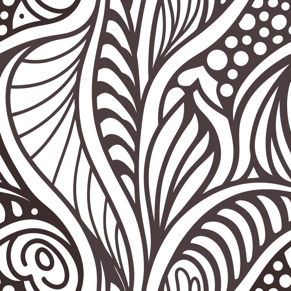Intricate Black and White Abstract Floral Pattern Design with Swirls and Curves vector