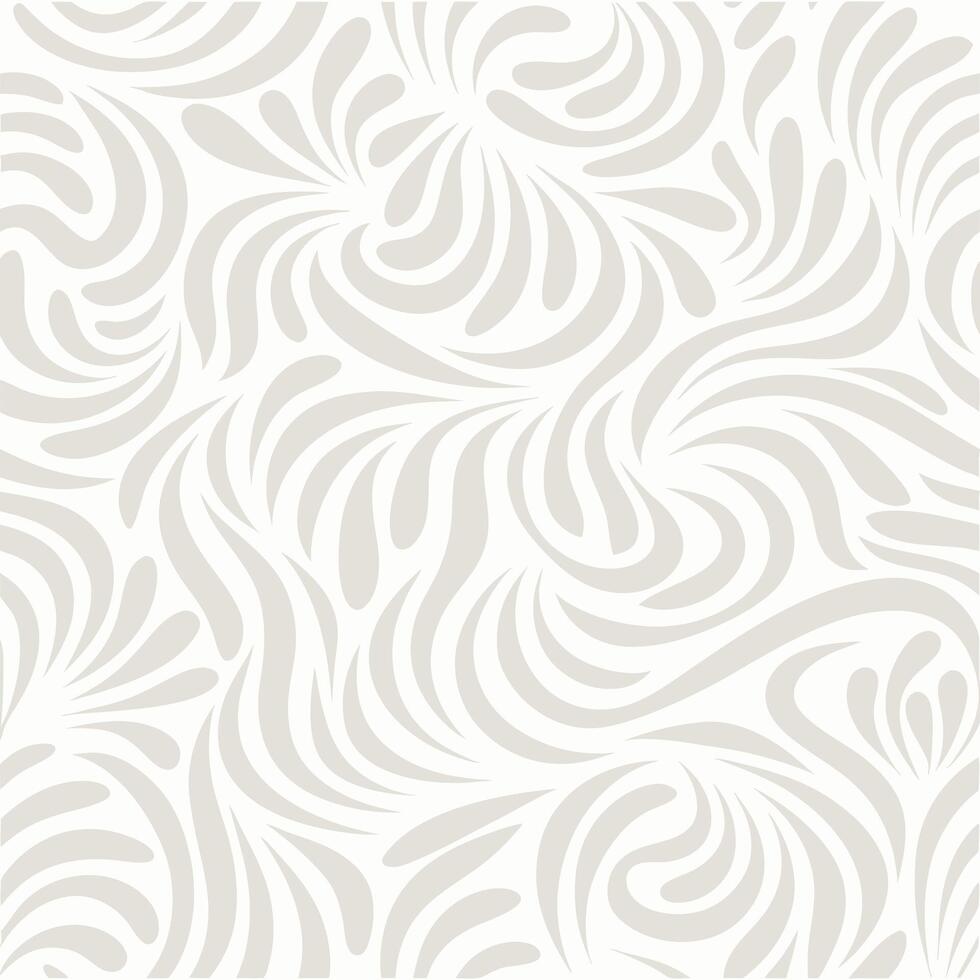 Elegant Seamless Pattern with Swirling Floral Motifs and Abstract Wave Design in Light Gray on White Background vector