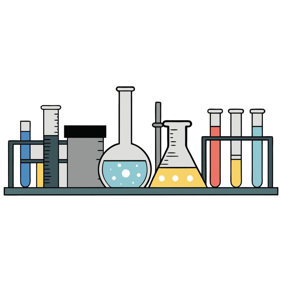 Laboratory Equipment Collection Science Experiment Chemistry Glassware Test Tubes Flasks Beaker vector