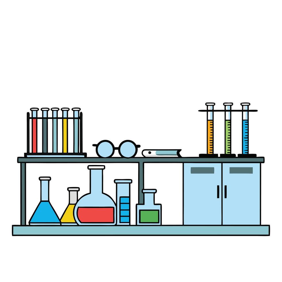 Well Organized Chemistry Lab with Various Glassware and Equipment vector