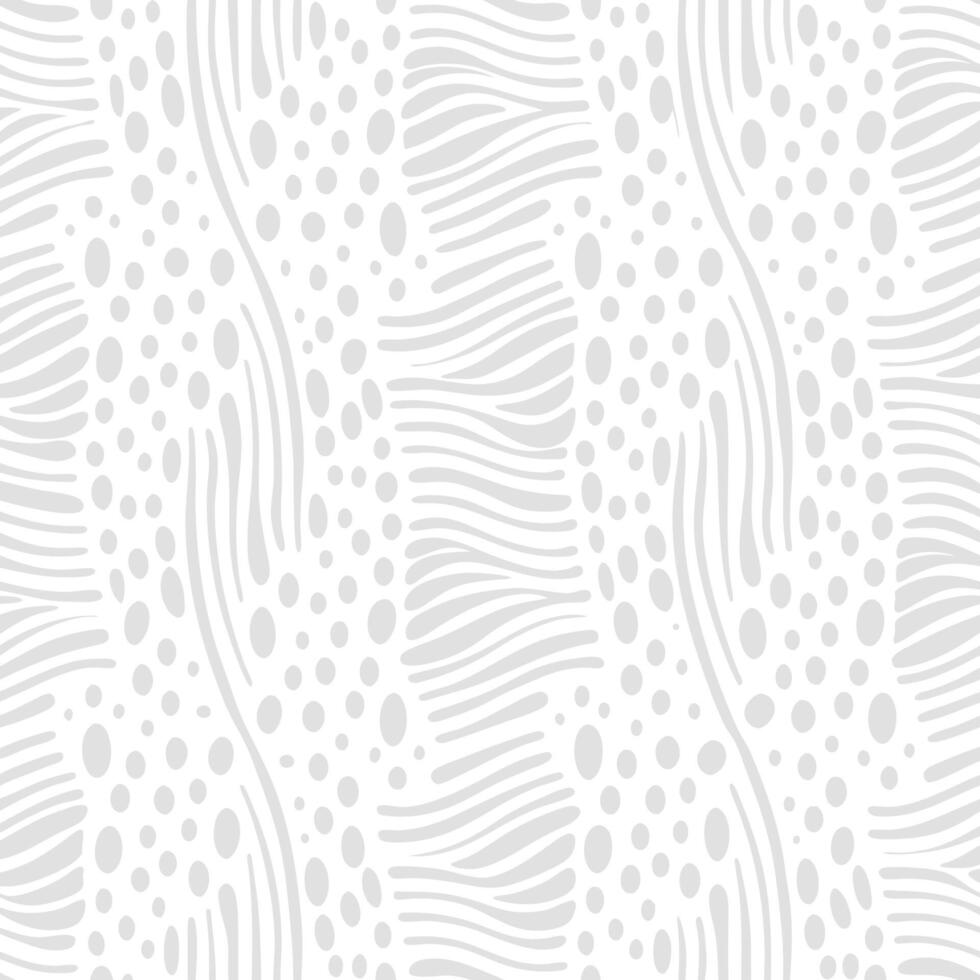 Seamless pattern with wavy lines and polka dots abstract background texture design light gray on white vector
