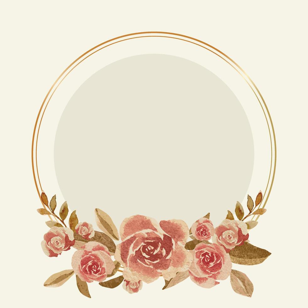 Elegant Watercolor Floral Circle Frame with Roses vector