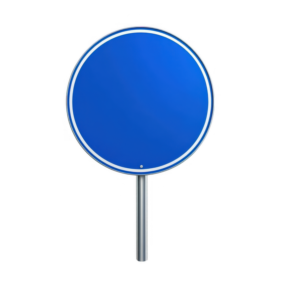 blue circular sign with metallic pole isolated on transparency background png