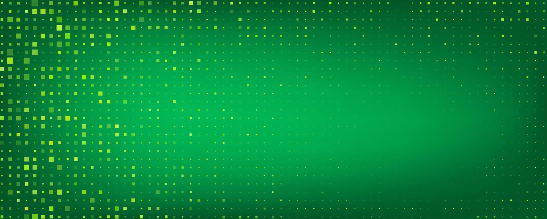 Trendy abstract background with digital pixel particles. Futuristic geometric style with vibrant green color and glowing light effects. Modern halftone design. Great for banners, posters, presentation vector