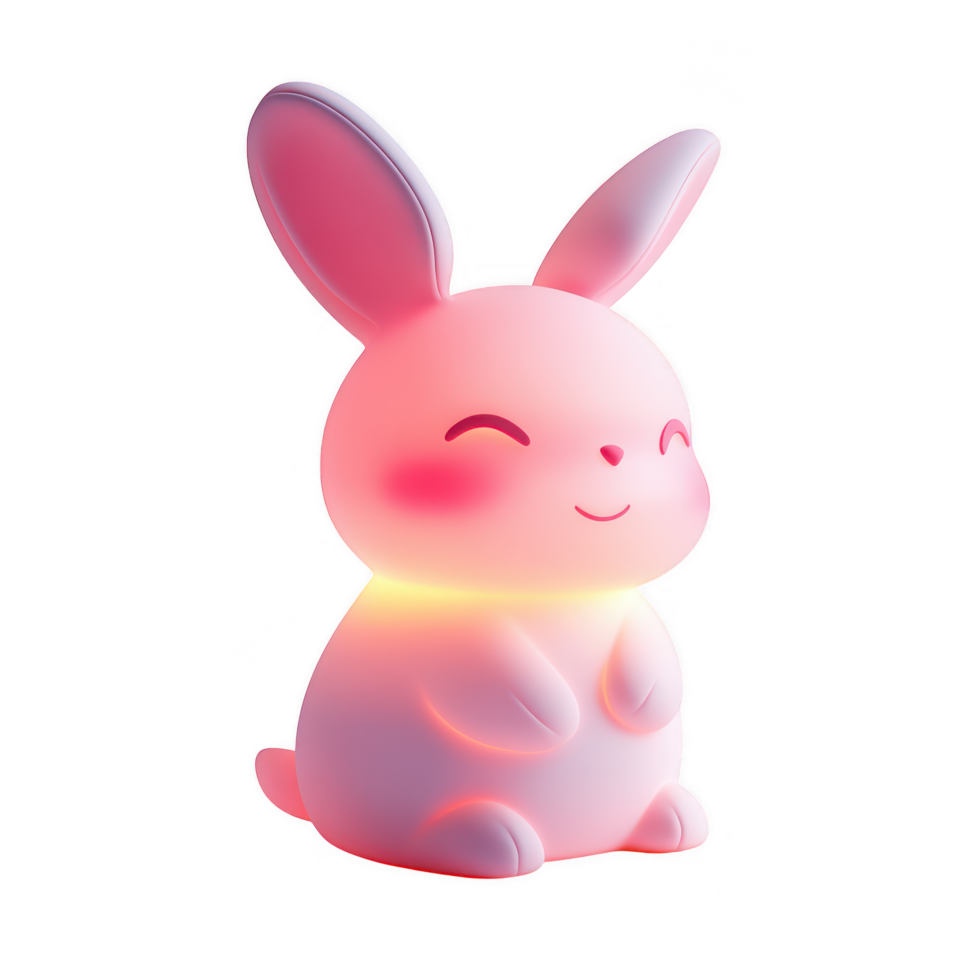 cute children night light lamp shaped like smiling rabbit, glowing softly in pastel colors, perfect for creating cozy atmosphere in child room png