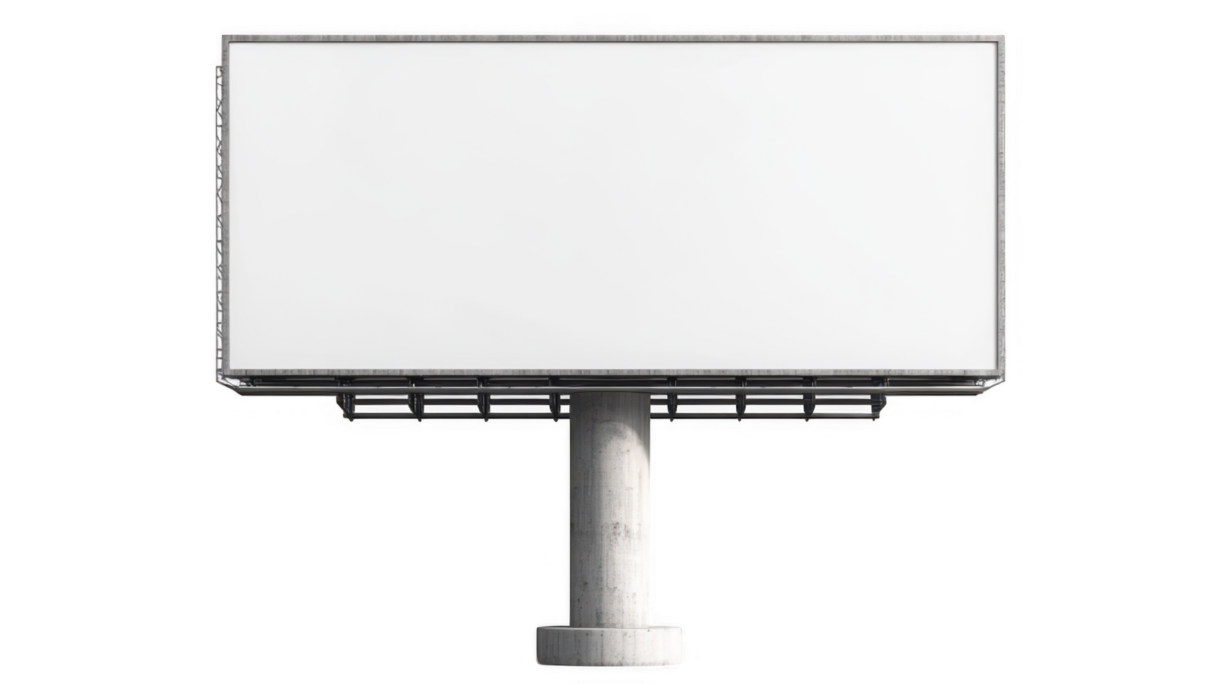 large, blank billboard with metal frame stands on sturdy concrete pole, ready for advertising. realistic structure is isolated on transparency background, emphasizing its potential for marketing png