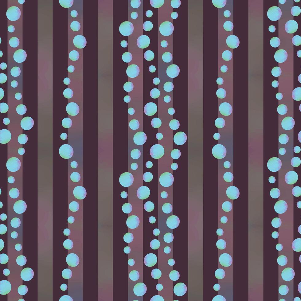 Dark brown, violet seamless pattern of vertical gradient stripes decorated with irregular, playful rows of blue pearls. vector