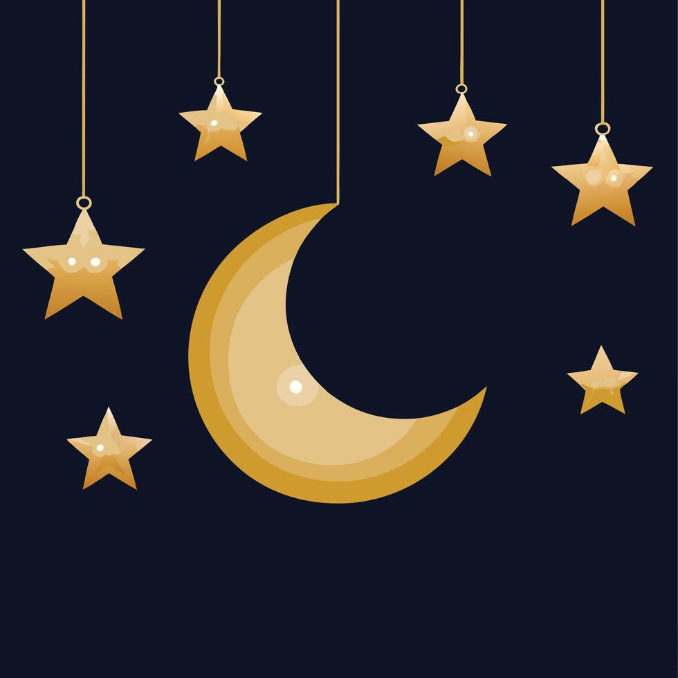 A moon and stars hanging from strings vector