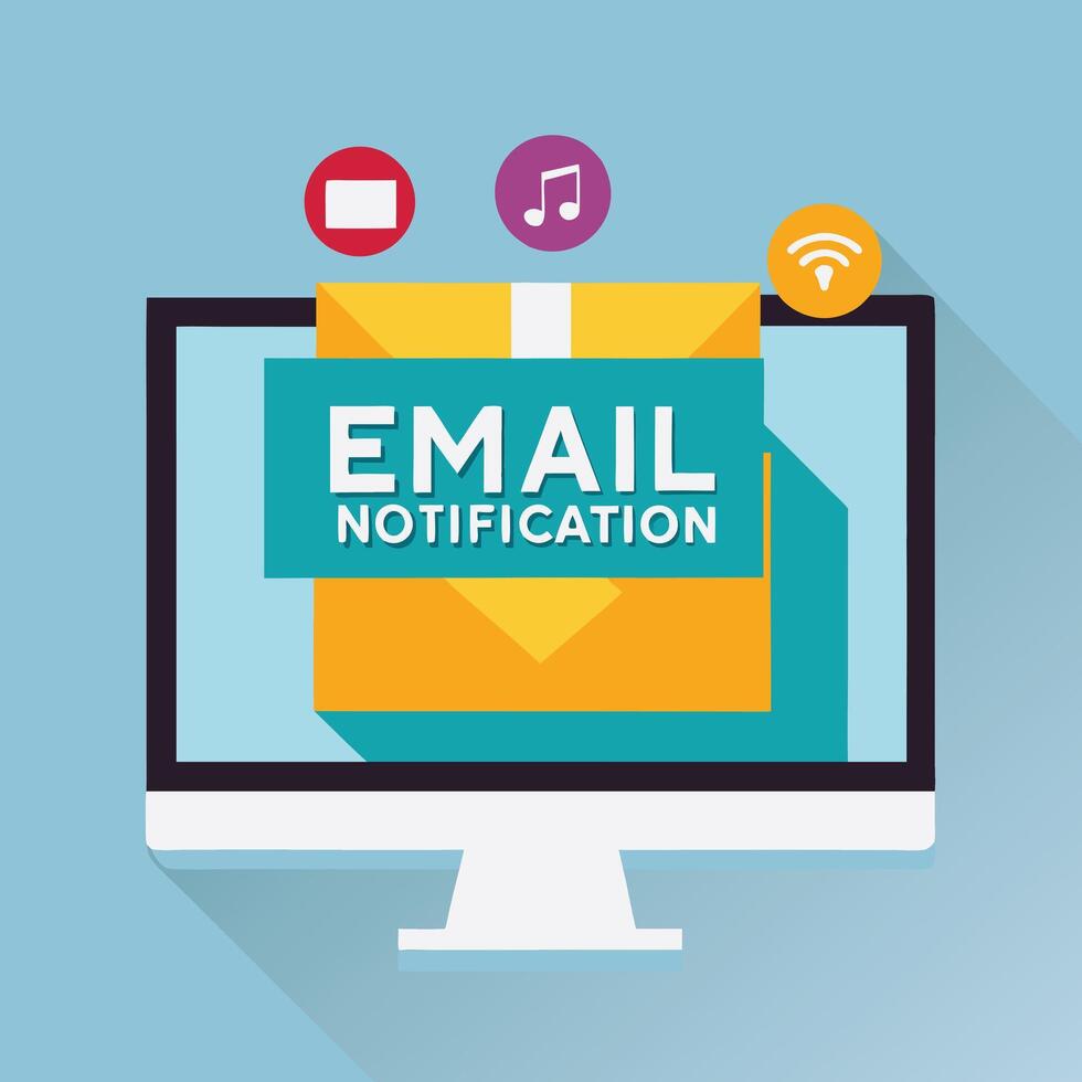 correo electrónico notificación en escritorio computadora vector