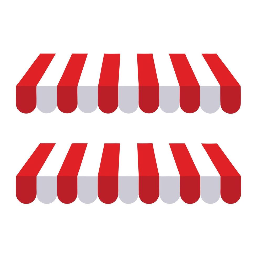 A red and white striped awning on a white background vector