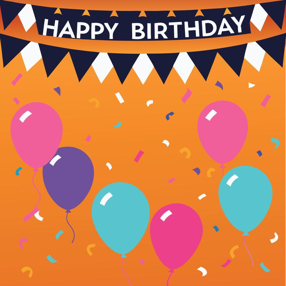 Happy birthday card with balloons and confetti vector