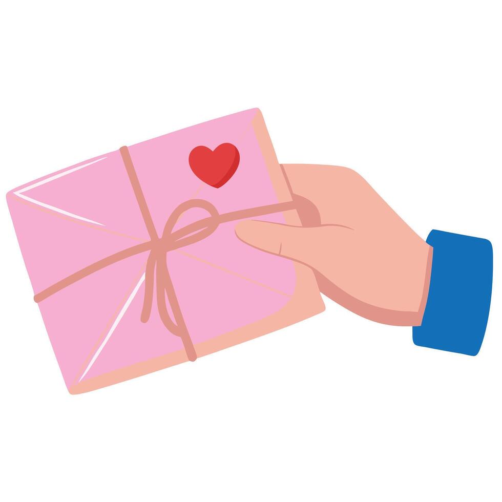 Hand holding a pink gift box with a heart vector