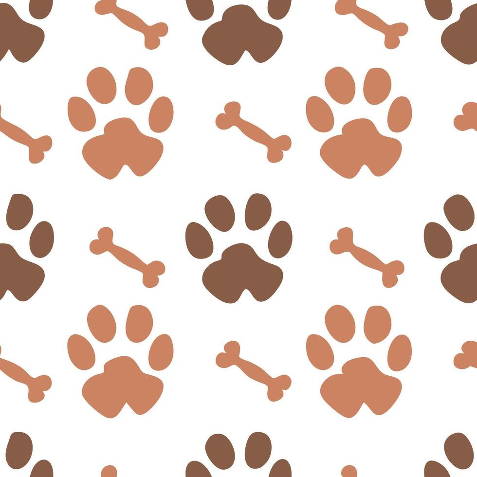 Dog paw prints and bones pattern vector