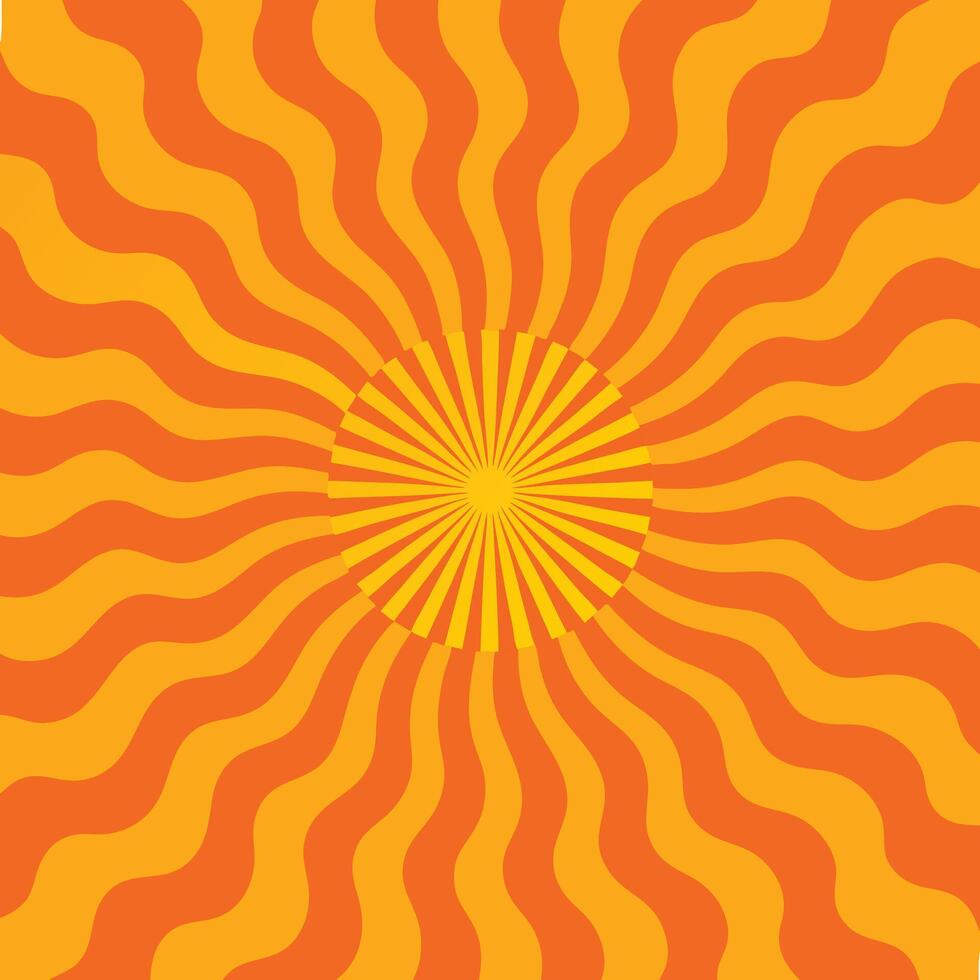 Vibrant Orange Sunburst Background with Wavy Rays and Bright Center vector