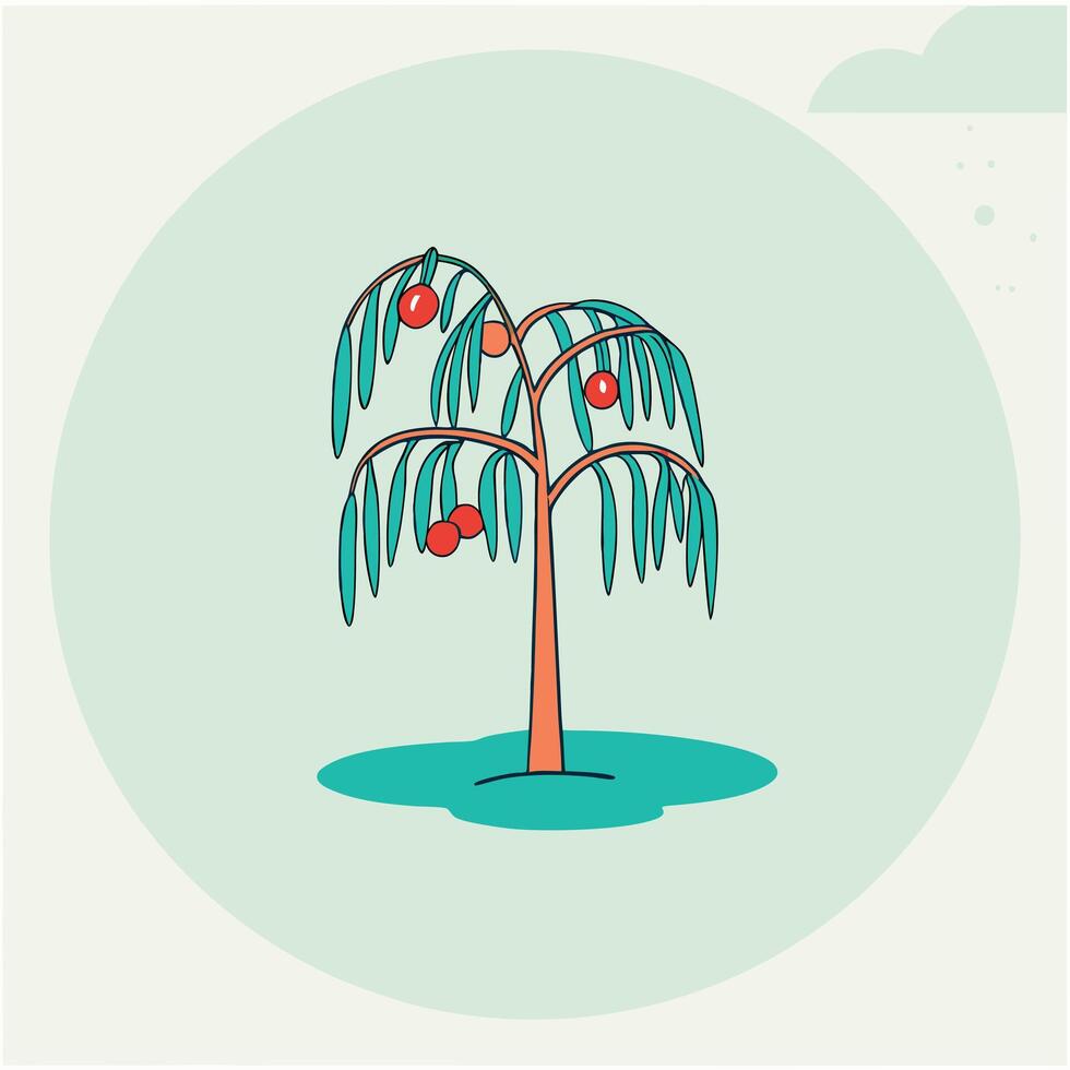 A Simple Illustration of a Weeping Tree with Red Fruits vector