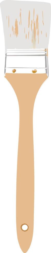 A Slightly Used Wooden Paintbrush with Beige Handle and White Bristles vector