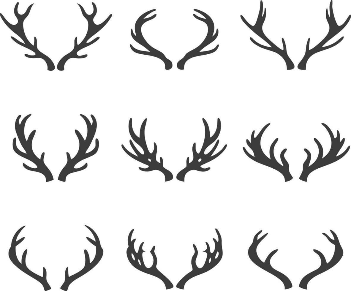 Collection of Nine Different Antler Silhouettes Various Shapes and Sizes Perfect for Design Projects vector